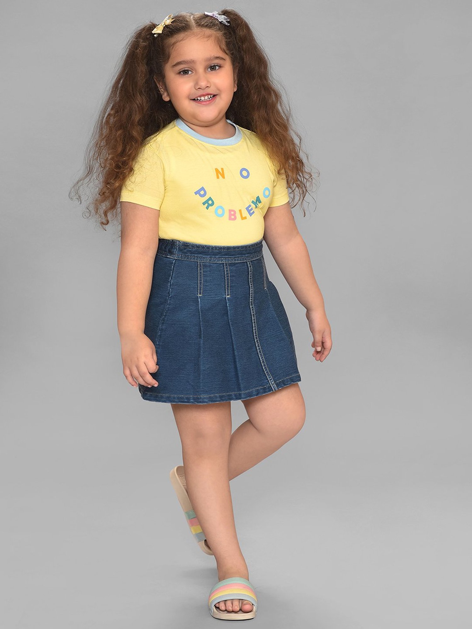 MiArcus Kids Yellow & Blue Printed Top with Skirt