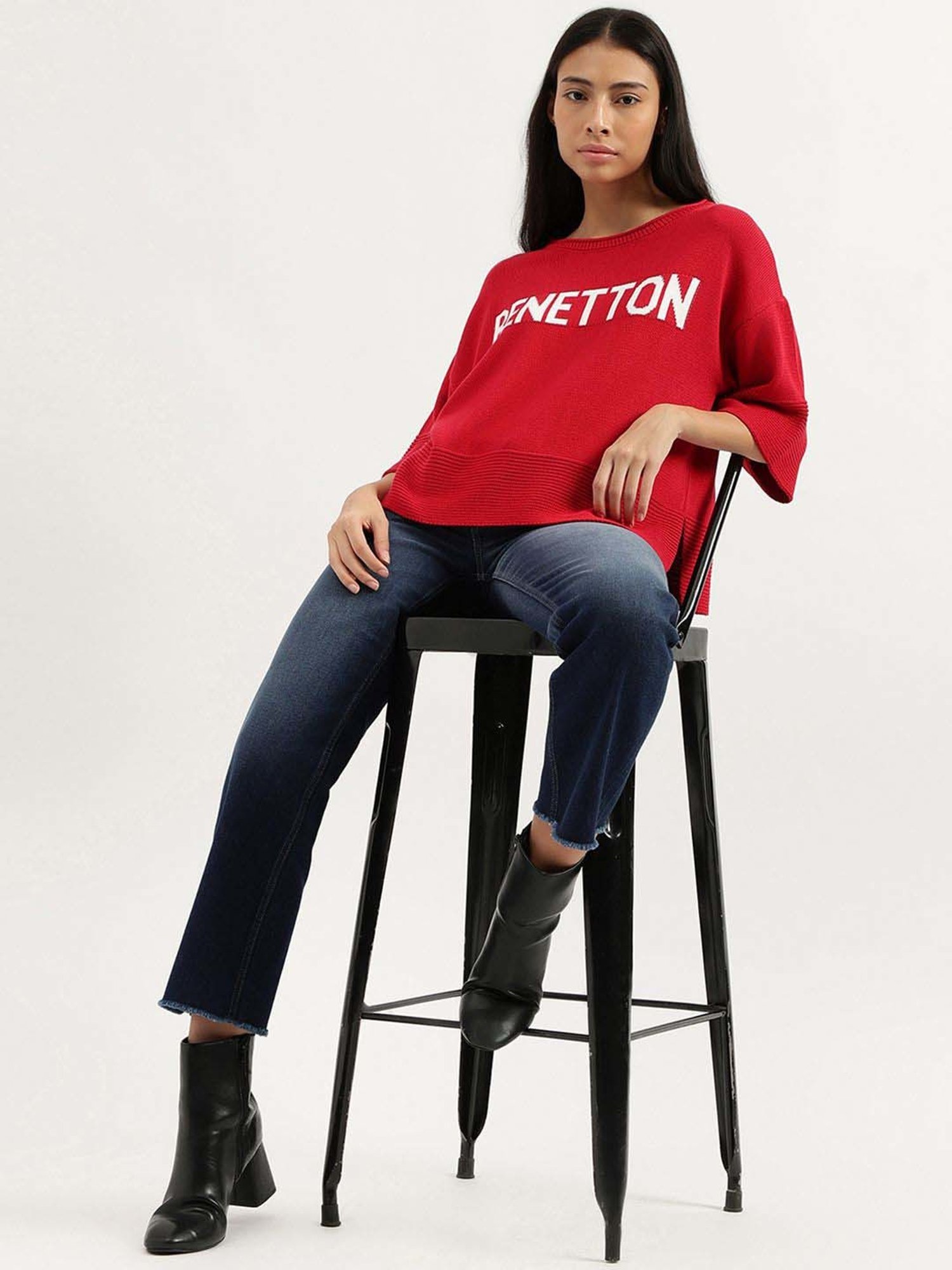 United Colors of Benetton Red Cotton Logo Work Top