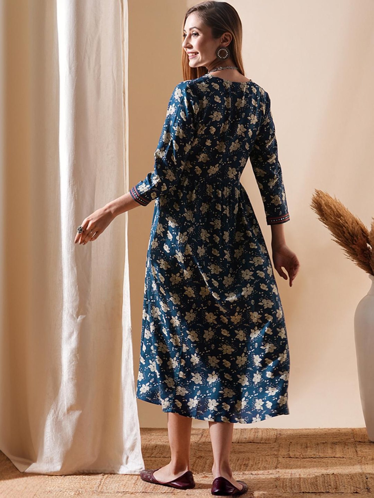 Fashor Blue Printed A-Line Dress