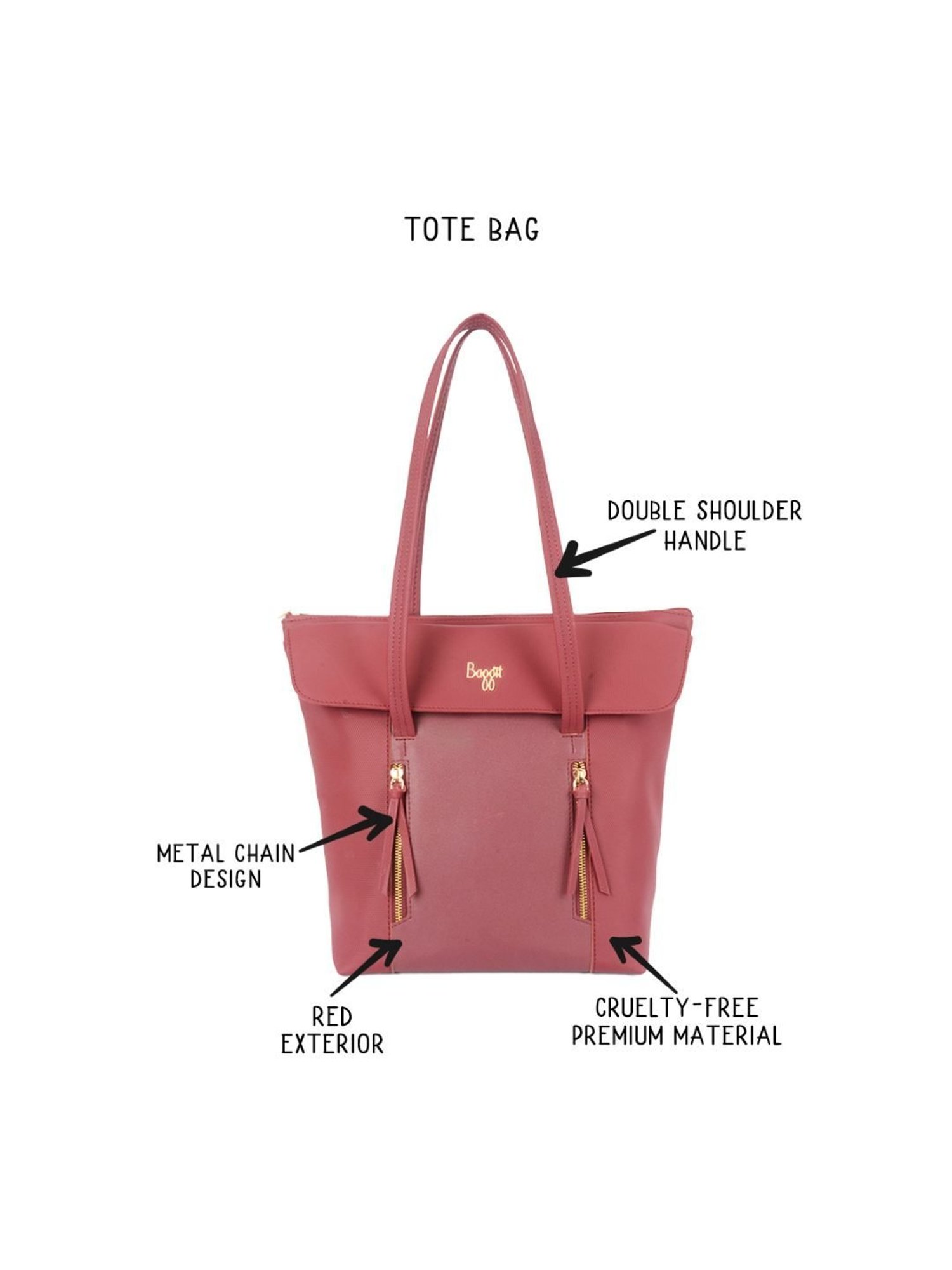 Baggit Pink Solid Large Tote Bag