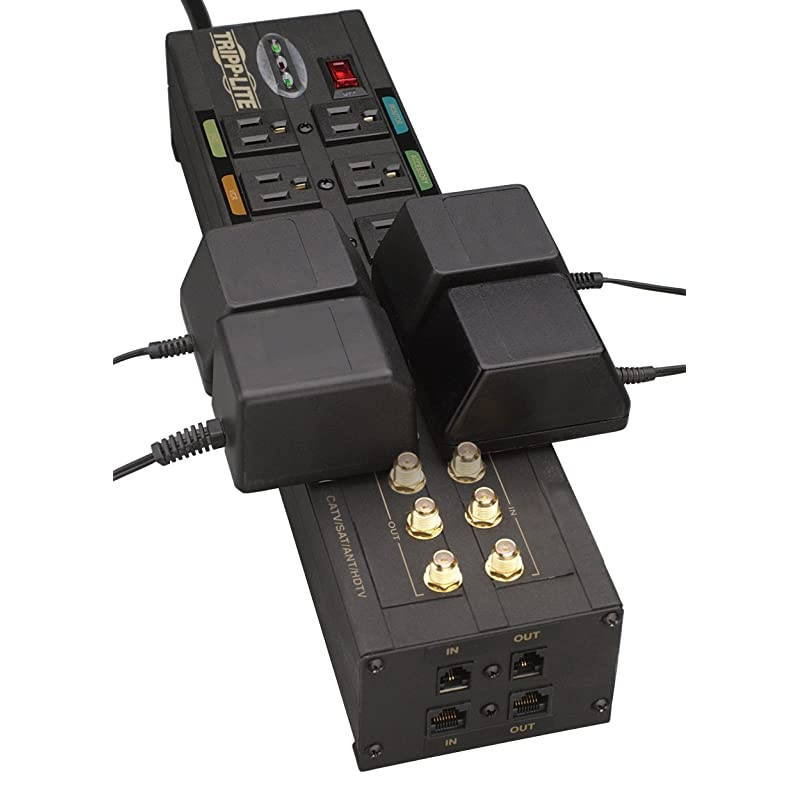 Isobar 10 Outlet AudioVideo Surge Protector TelModemCoaxNetwork 8ft Cord Right Angle Plug $500000 Insurance HT10DBS Black