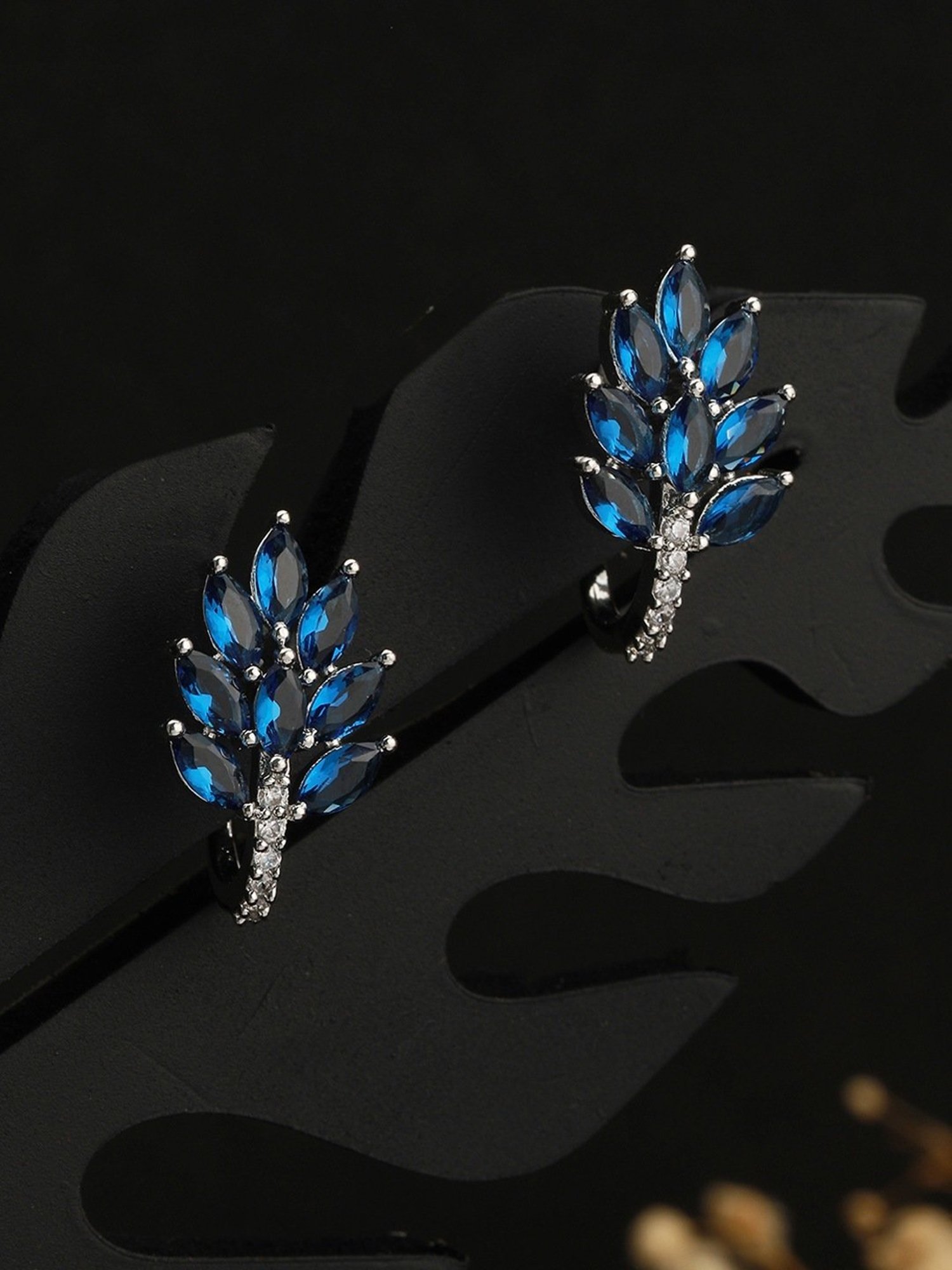 Saraf RS Jewellery White Blue AD Studded Studs Earrings