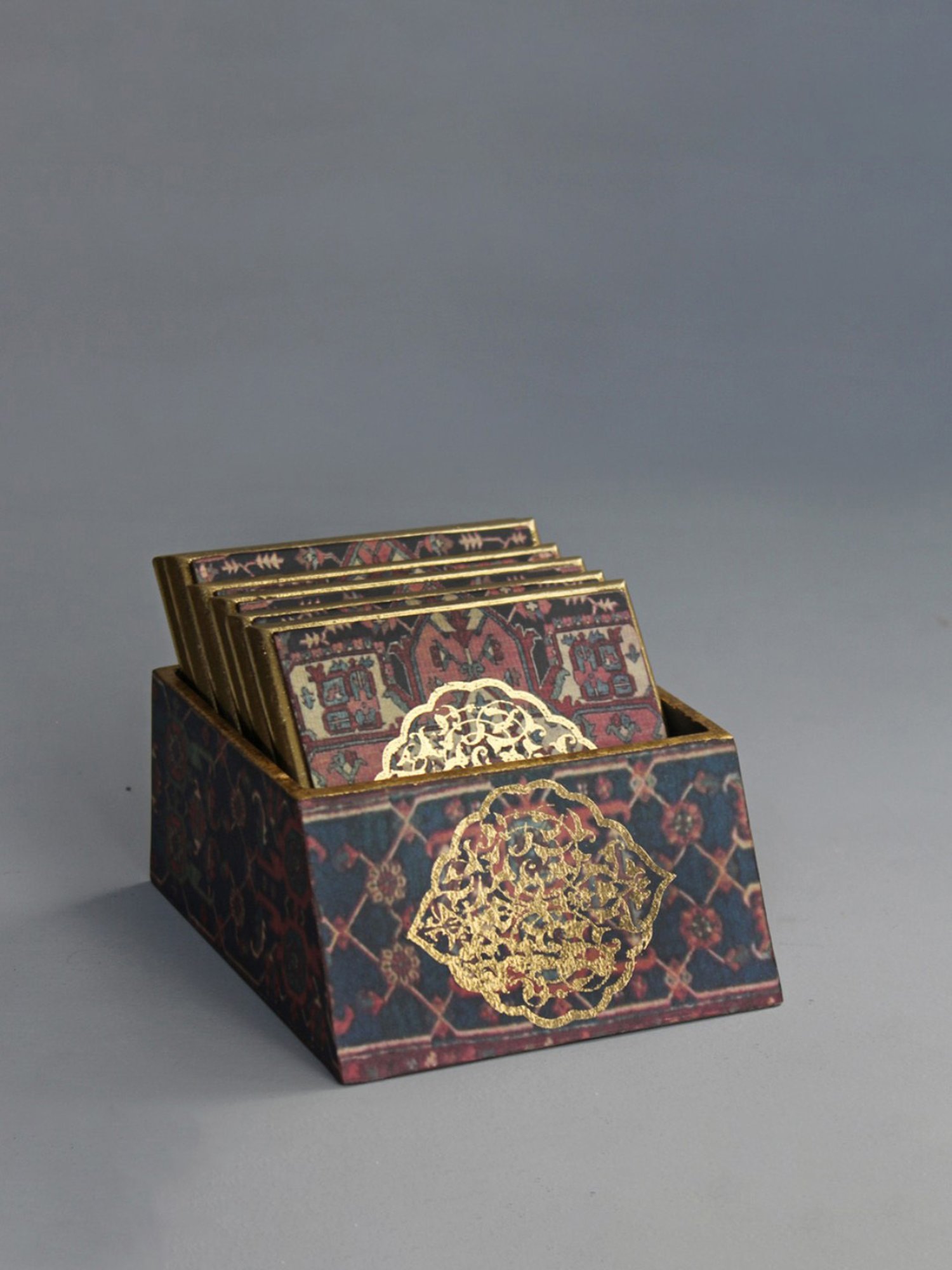 Karo Tapi Printed Multicolor Wood Coasters - Set of 6