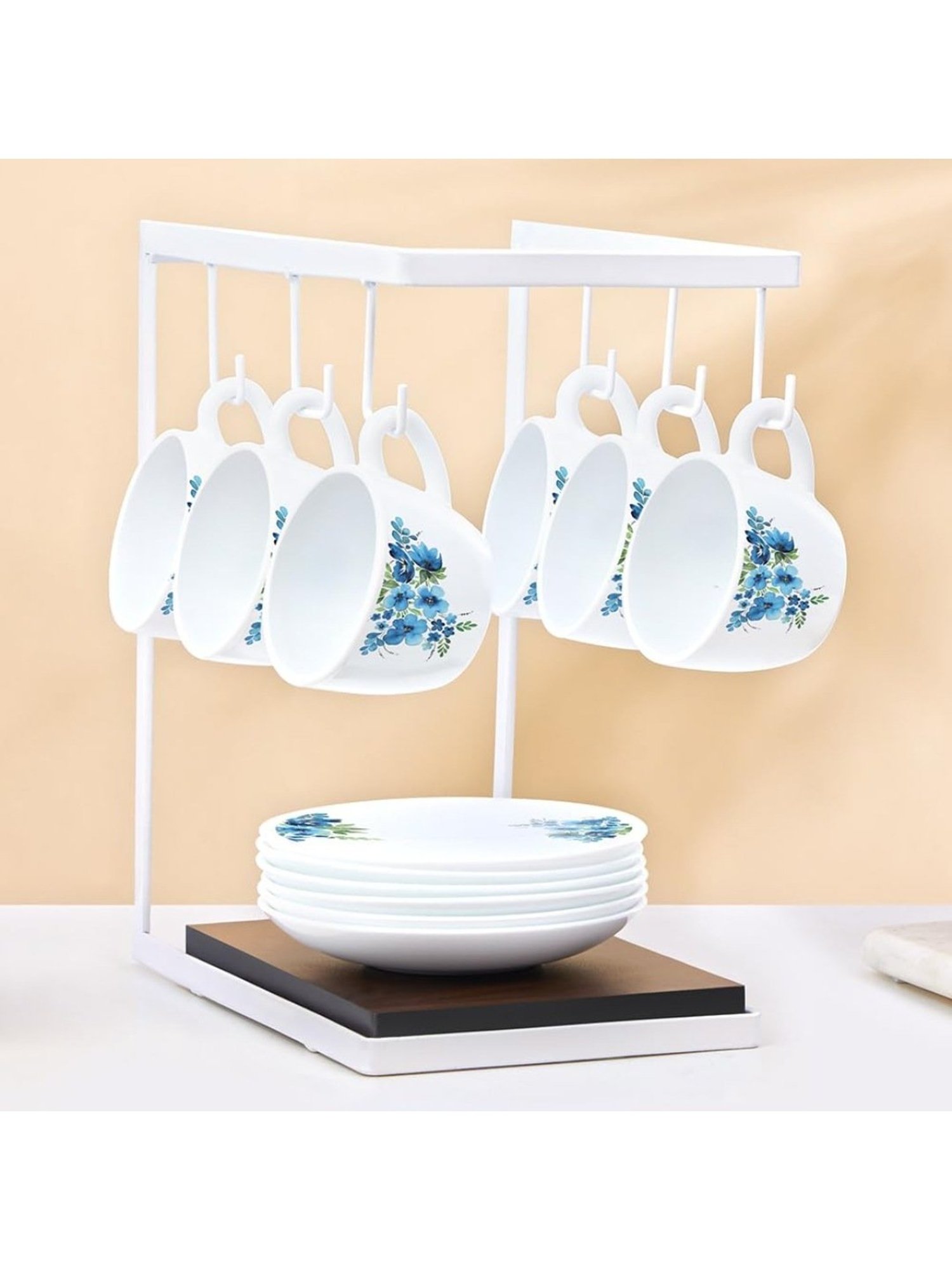 India Circus Floral Blue Bone China Cup Saucer (Set of 8)