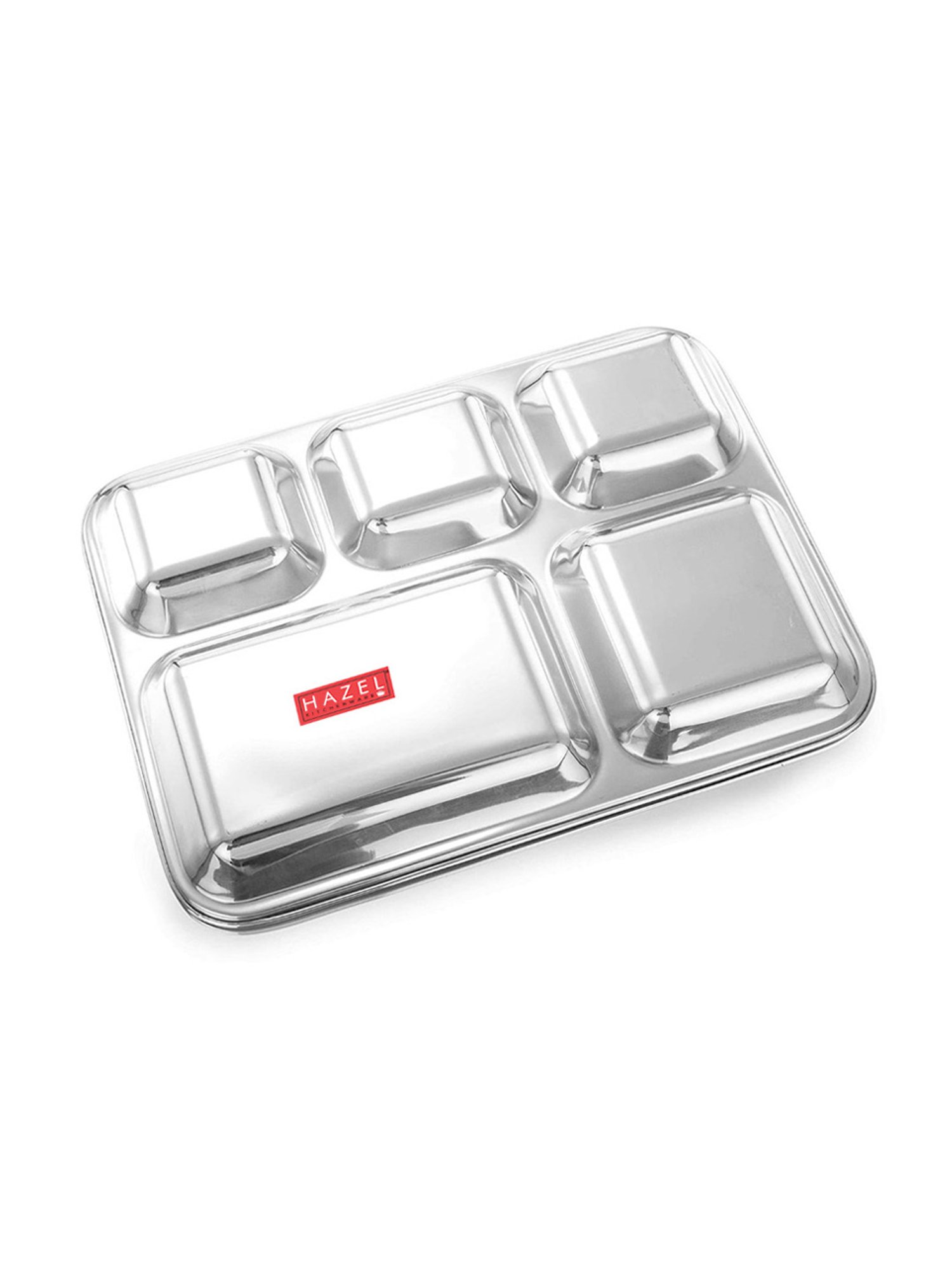 HAZEL Stainless Steel 5 Compartment Mess Plate Rectangle Bhojan Thali with Square Holes