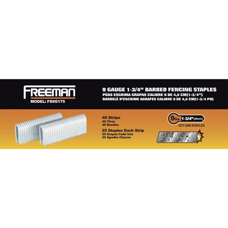 Freeman FS9G175 1-3/4 in. 9-Gauge Hot Dipped Galvanized Divergent Barbed Tip Fencing Staples (1,000-Pack)