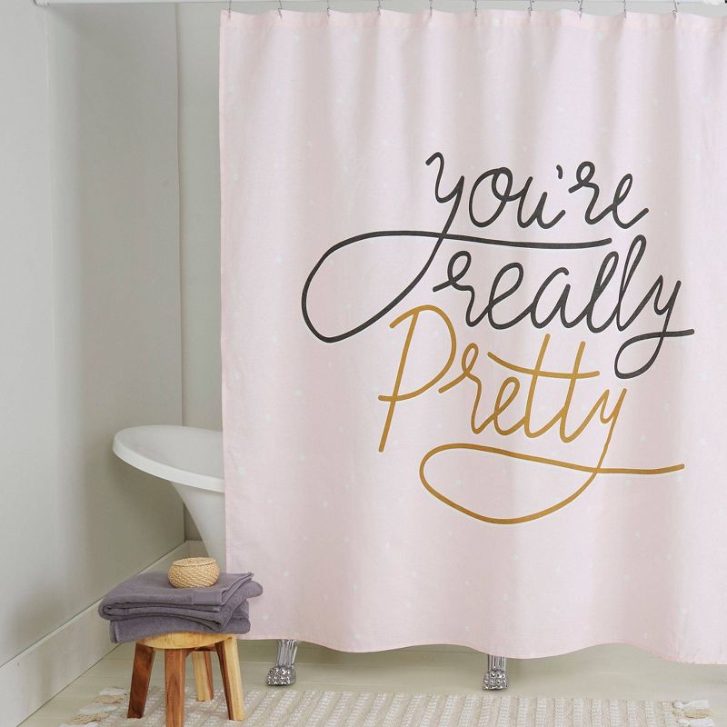 72"x72" You're Really Pretty Cotton Fabric Shower Curtain Pink - Nicole Miller