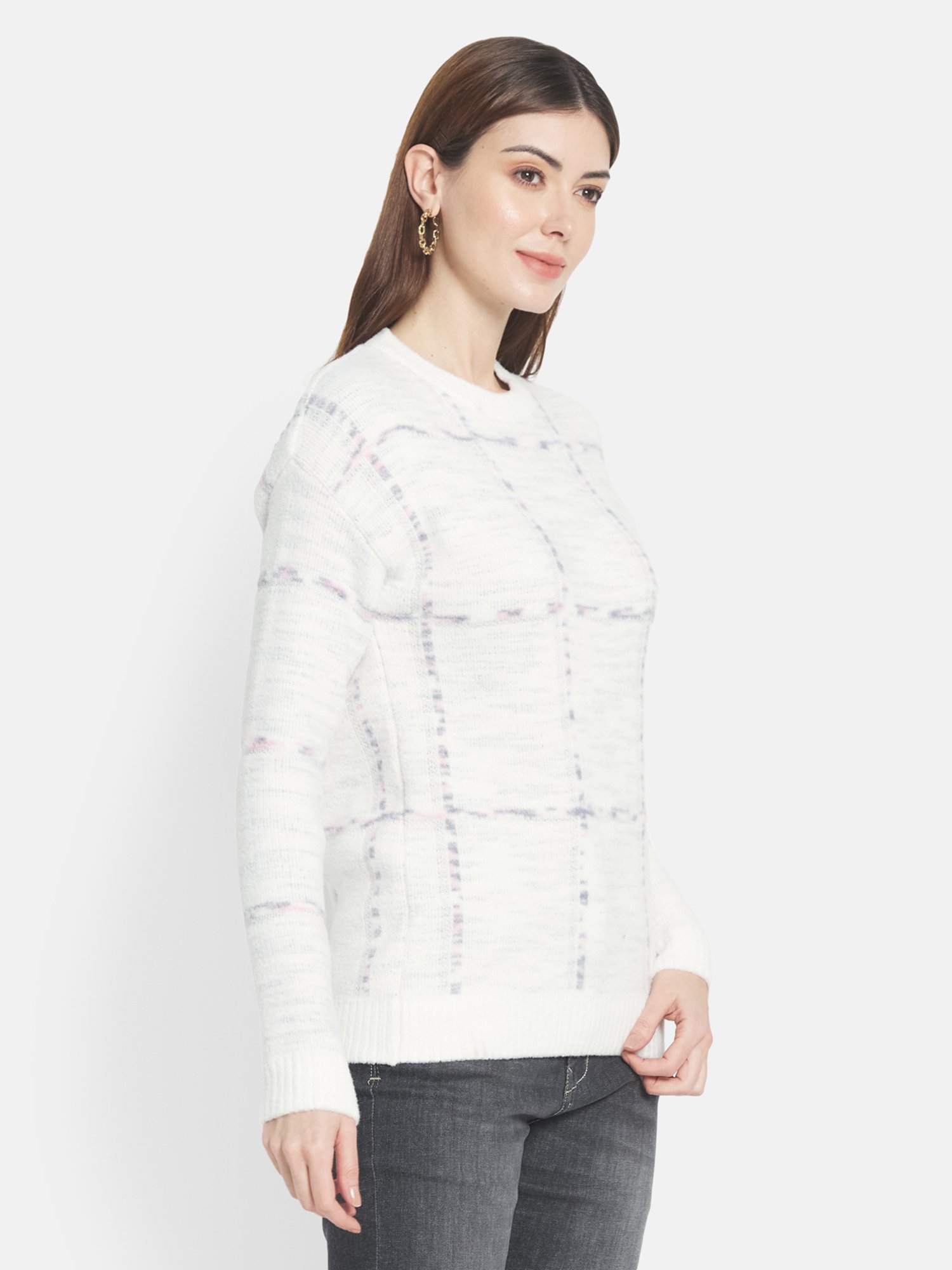 METTLE White Chequered Pullover