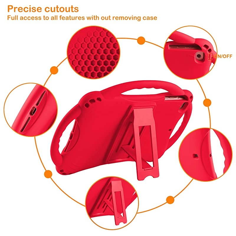 Kids Case for iPad Mini 5 4 3 2 1,Silicone Childproof for All Kinds of iPad Mini, Built-in Handle Stand, Comes with 2-4 Feet Adjustable Strap. (Red)