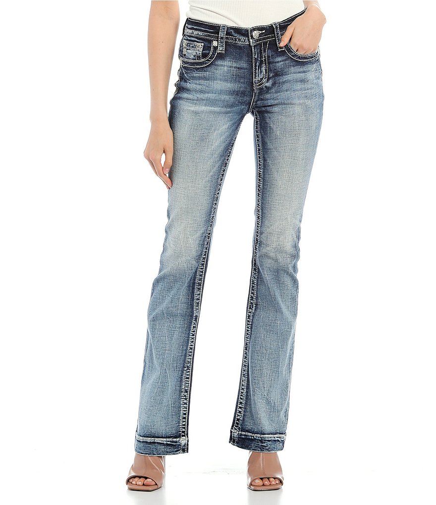 Miss Me Mid Rise Embellished Sunflower Pocket Bootcut Jeans