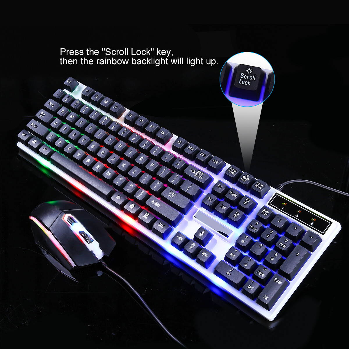 FirstPower Gaming RGB Keyboard and Mouse LED Colorful Backlit Ergonomic Design Wired Keyboards for PC Computer Laptop