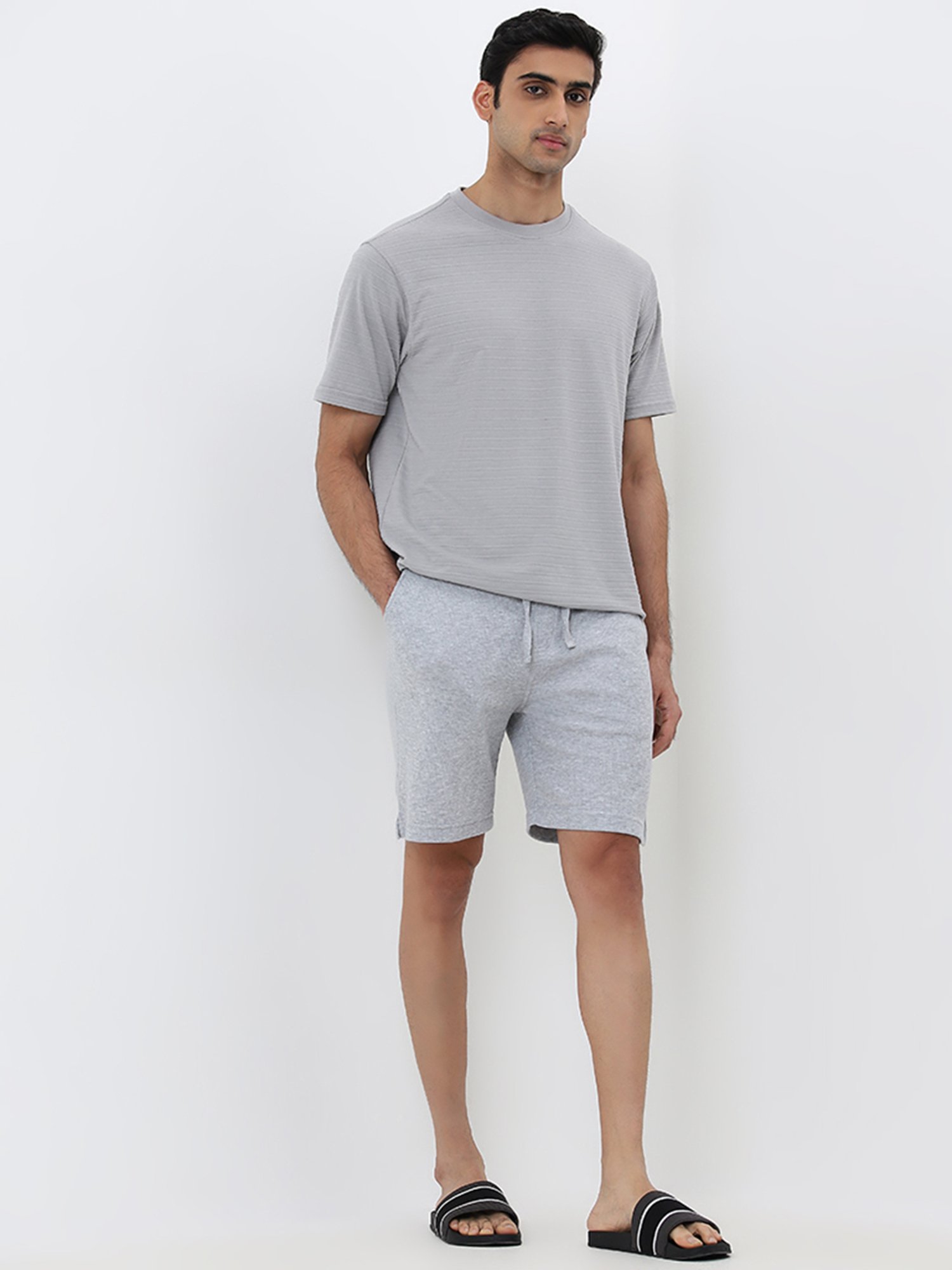 WES Lounge by Westside Grey Mid-Rise Relaxed-Fit Cotton Blend Shorts