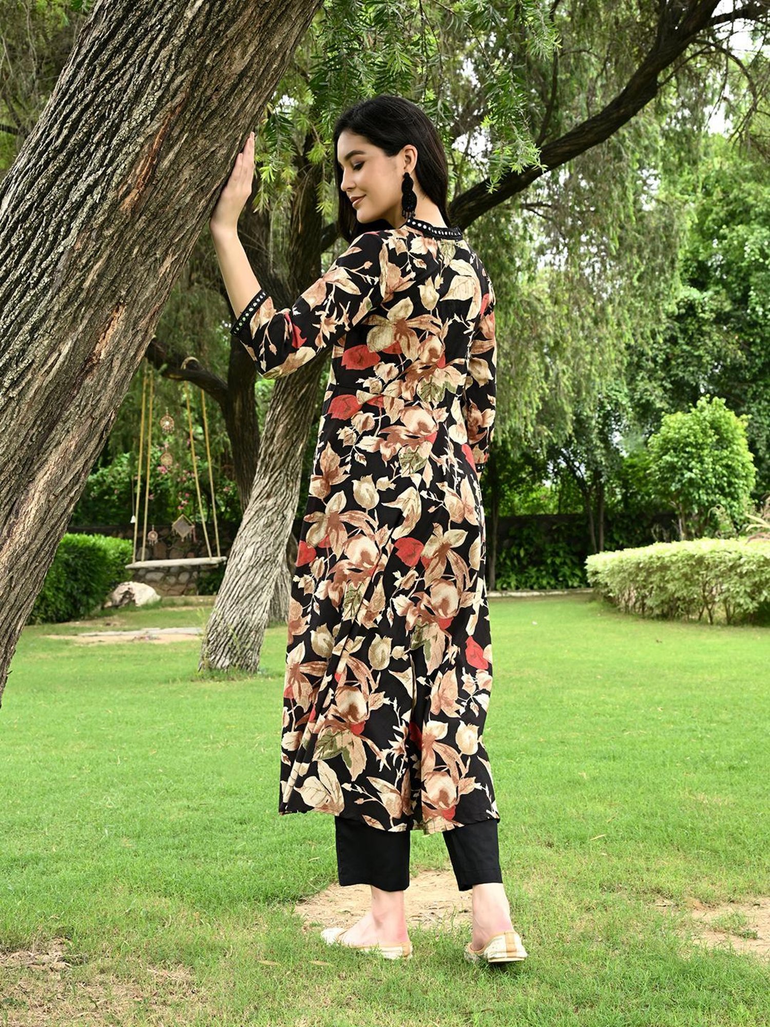DECKEDUP Black Printed Kurta With Pants