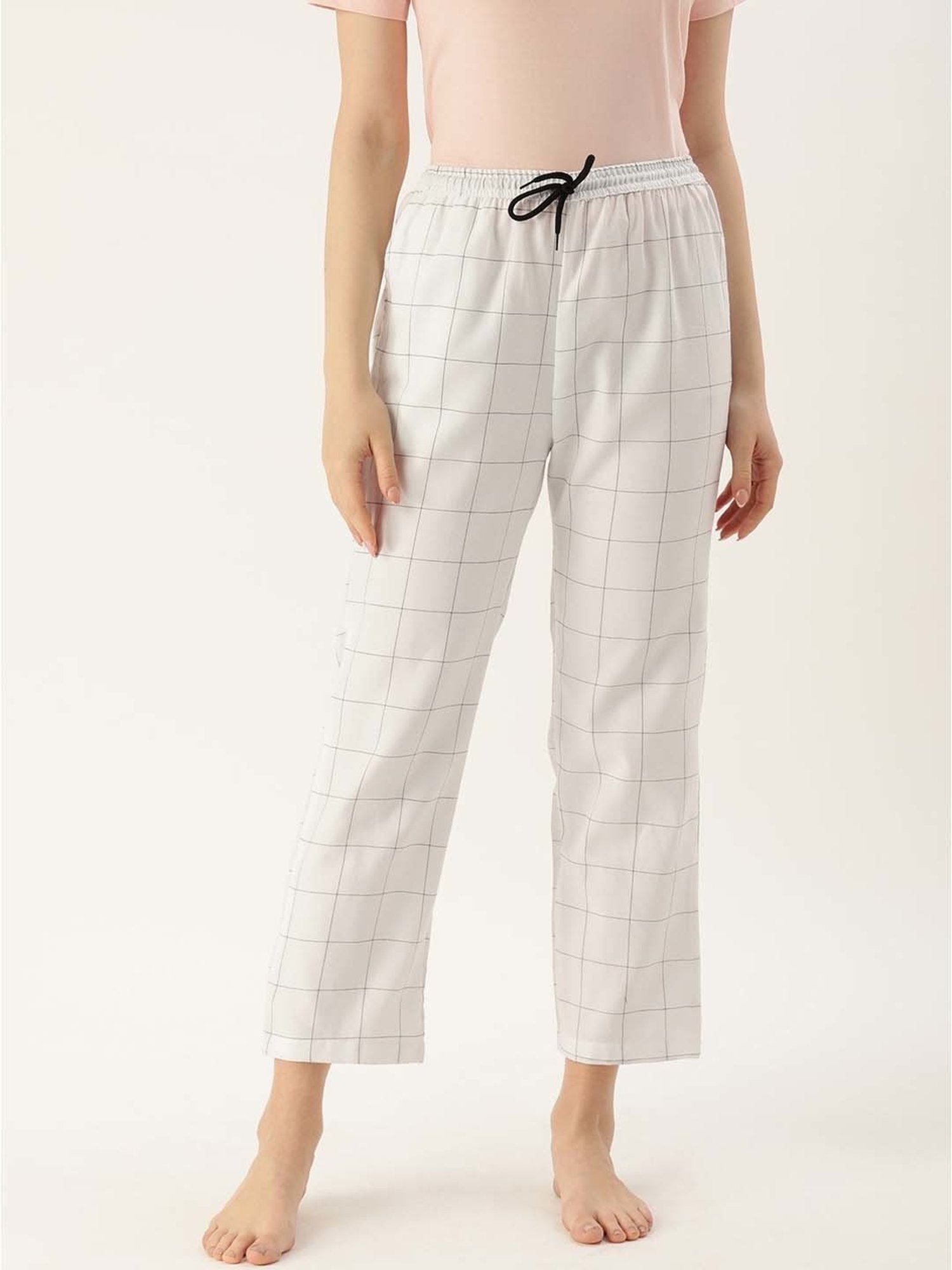 Kryptic White Cotton Chequered Lounge Pants