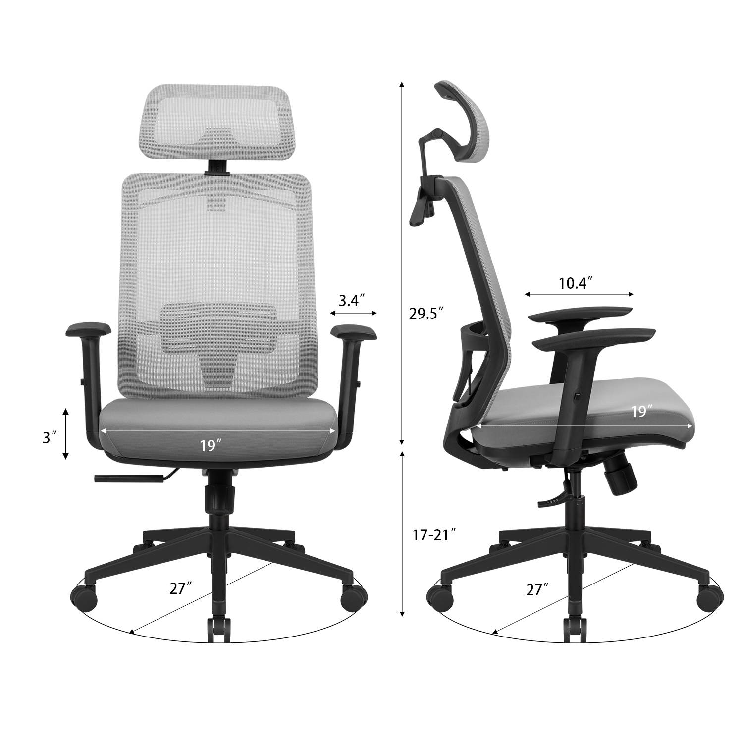 Furmax Ergonomic Office Chair High Back Desk Chair Mesh Computer Chair with Adjustable Headrest, Lumbar Support, Armrests and Clothes Hanger (Black)