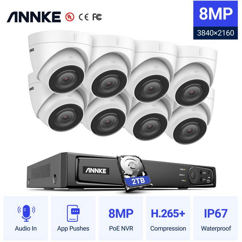 ANNKE H800 8MP 4K Ultra HD PoE ONVIF 8CH NVR Turret Security Camera System with H.265+ Coding 4K Wired HD Outdoor Indoor IP67 Weatherproof Cameras -2TB