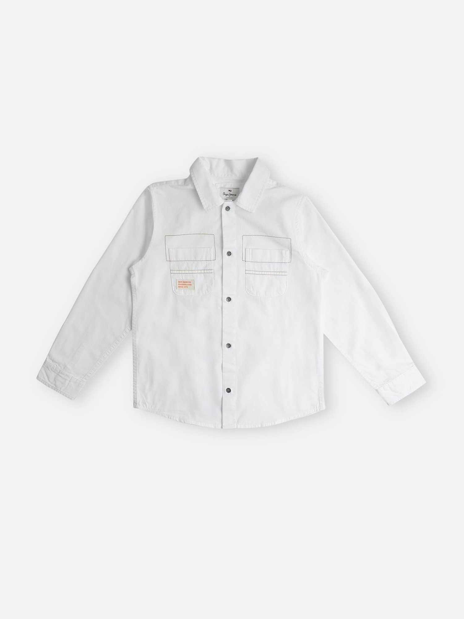 Pepe Jeans Kids White Solid Full Sleeves Shirt
