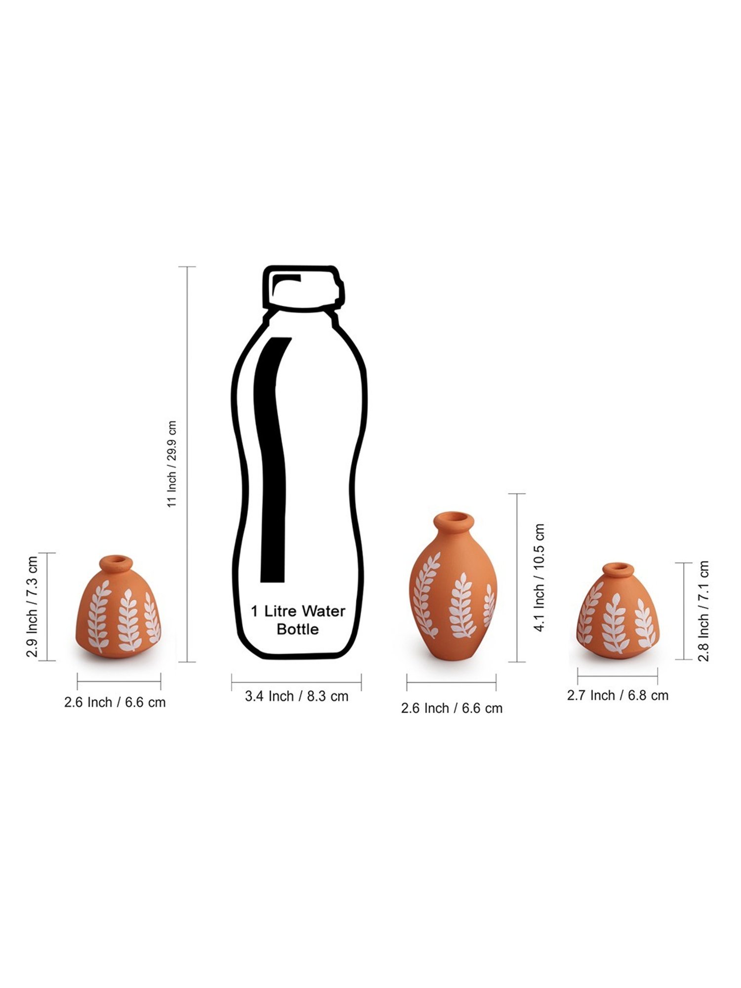 ExclusiveLane Ethnic Foliage Trio Hand-Painted Brown Terracotta Pots Showpieces - Set of 3