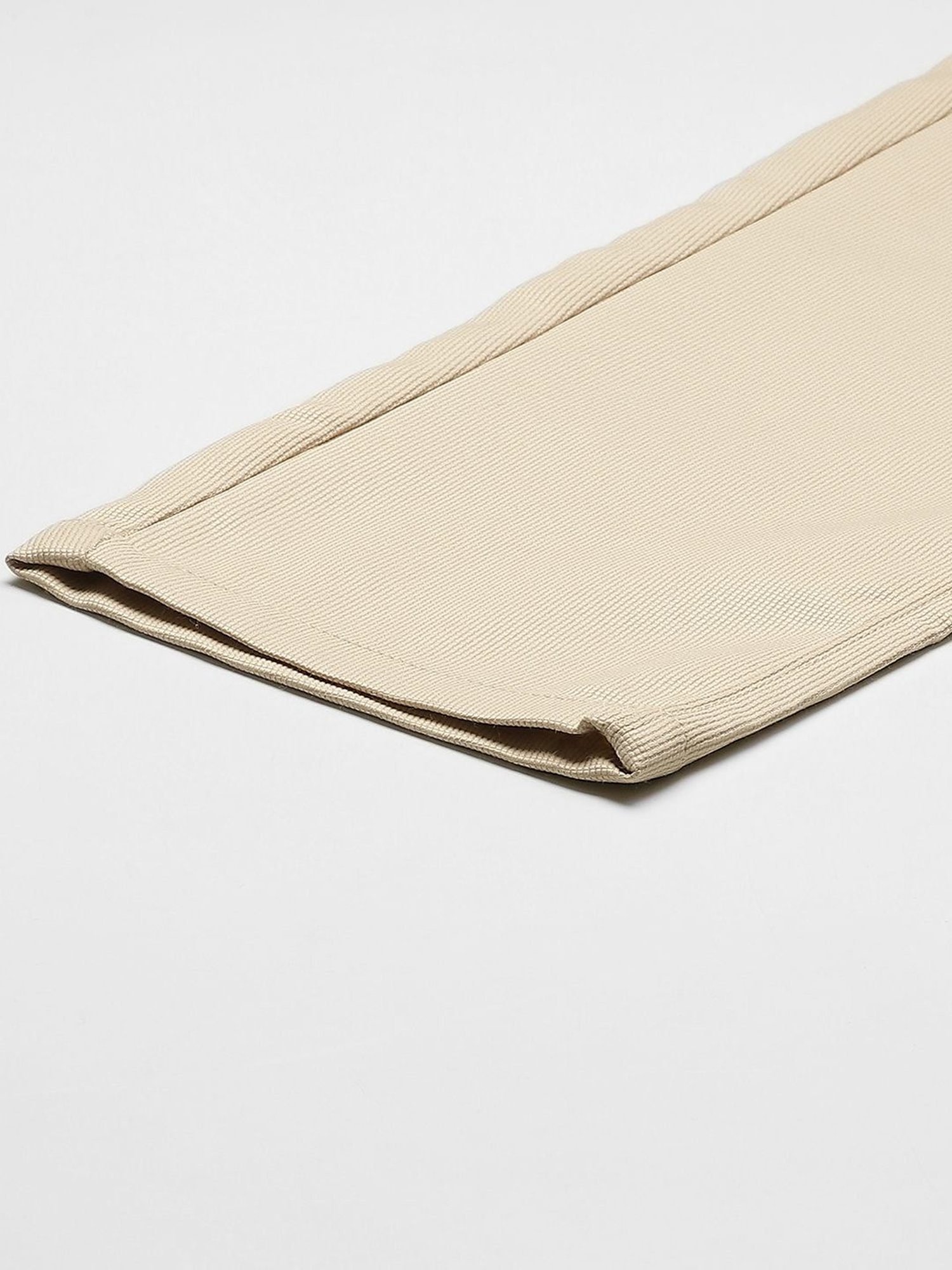 Sojanya Beige Cotton Regular Slim Fit Self Pattern Flat Front Trousers