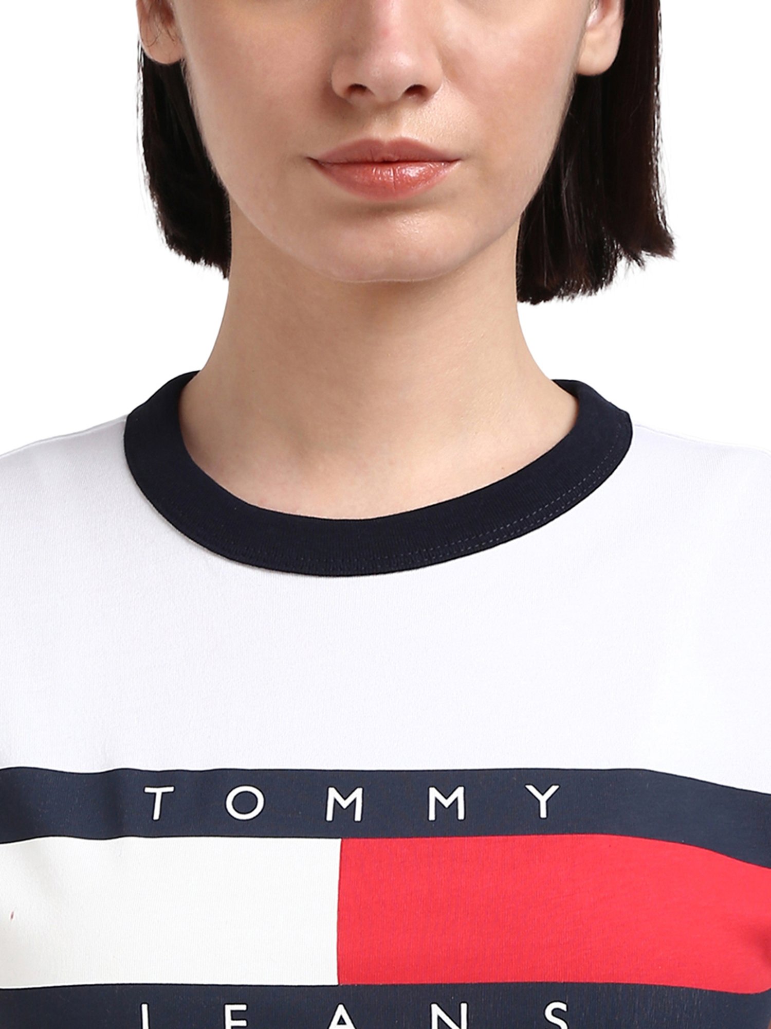 Tommy Hilfiger White Cotton Printed Women T-Shirt