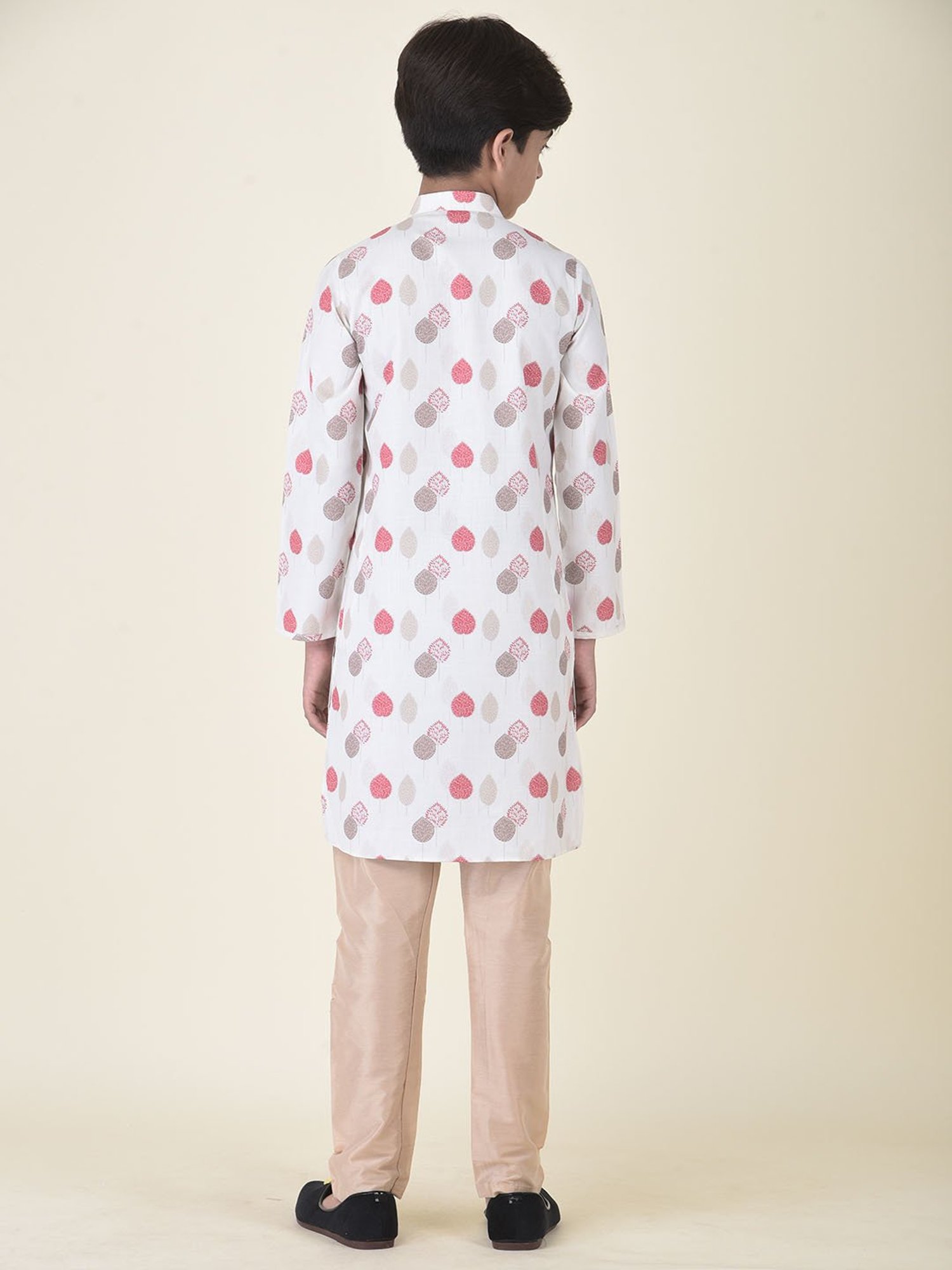 TABARD Kids White & Cream Printed Kurta + Pyjamas