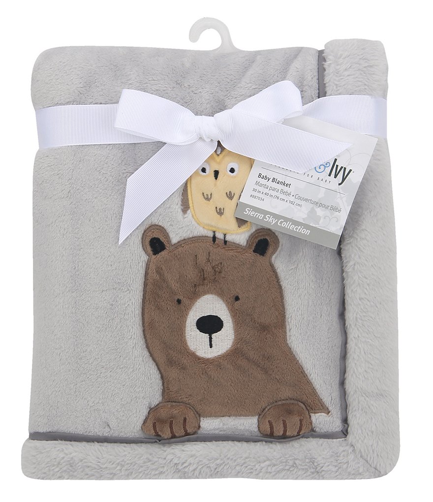 Lambs & Ivy Sierra Sky Bear and Owl Fleece Baby Blanket