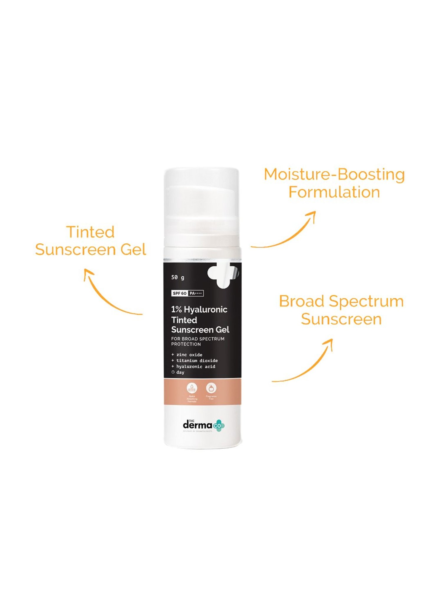 The Derma Co 1% Hyaluronic Tinted Sunscreen Gel with SPF 50 PA++++ - 50 gm