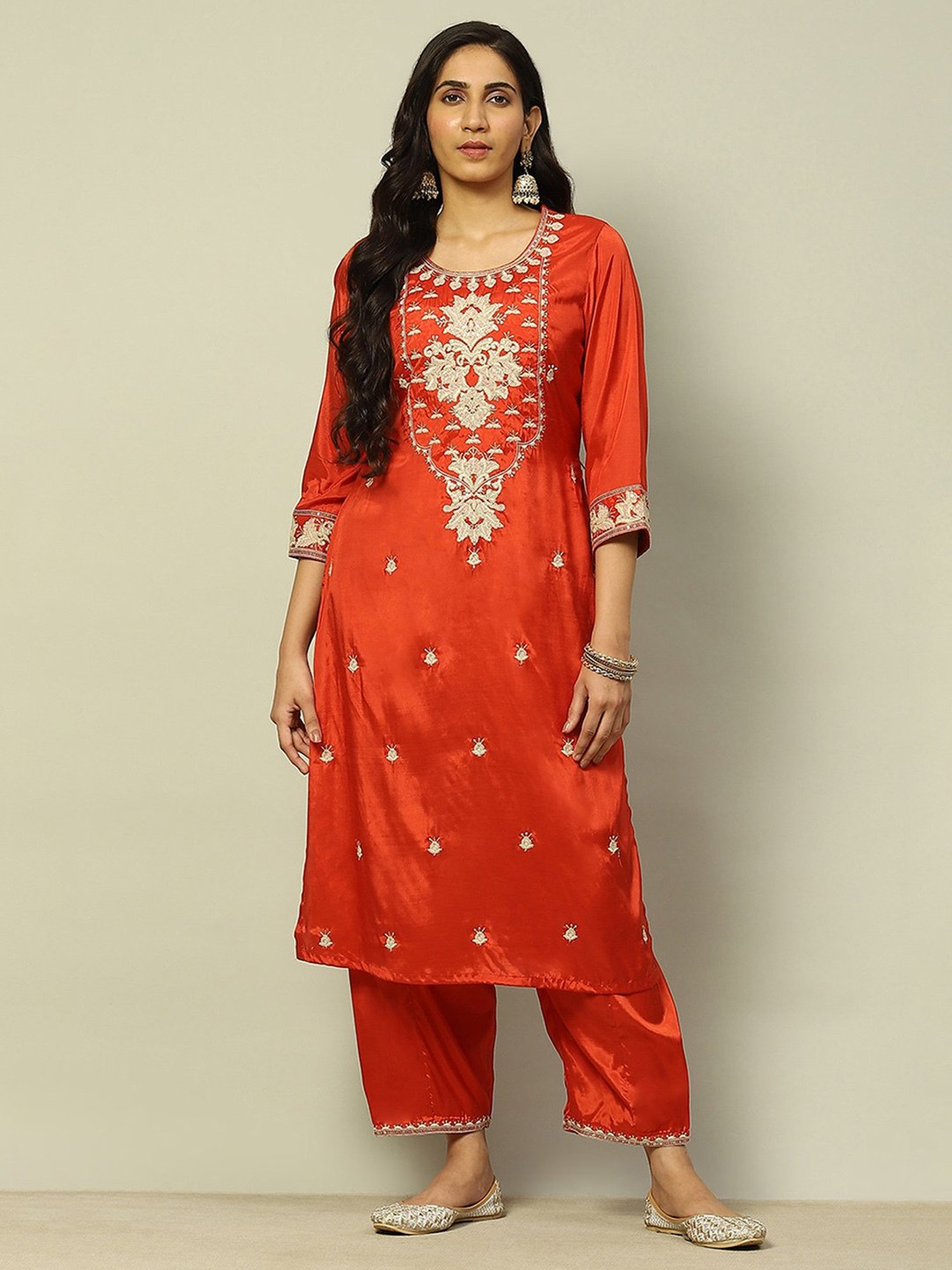 Rangriti Rust Embroidered Straight Kurta