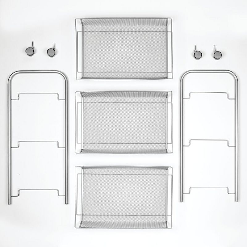 mDesign Portable Metal Rolling Laundry Utility Cart - 3 Shelves -Silver