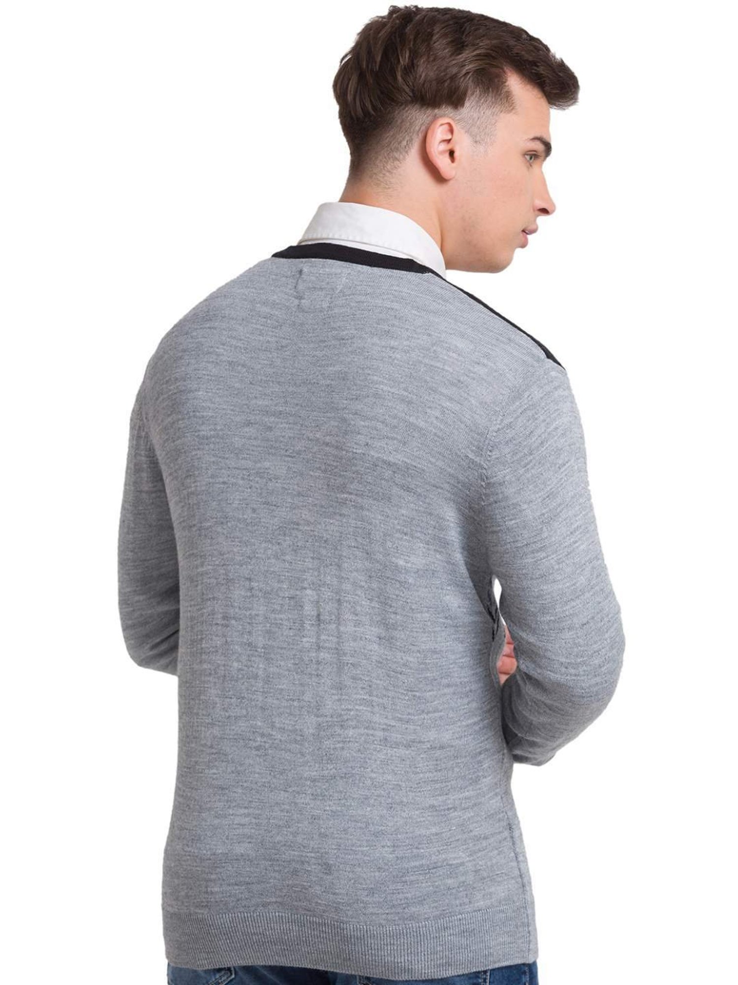 ColorPlus Grey Tailored Fit Self Pattern Sweater