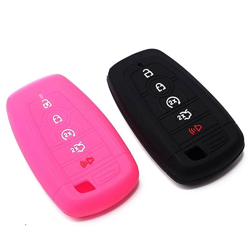 Silicone Car Key Fob Cover Fits 2017 2018 Ford Mustang Fusion Explorer Ford FSeries F250 F350 Smart Key Five Buttons Fob Remote Push Start 1Pcs Black and 1Pcs Rose