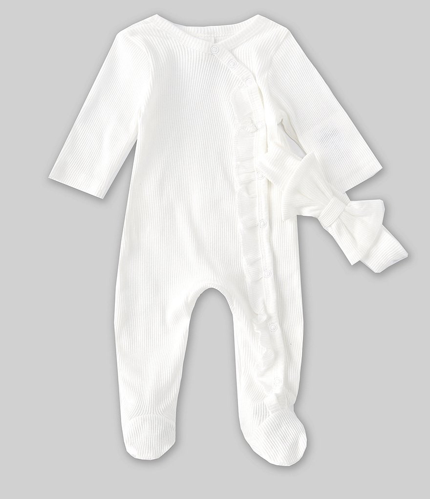 Starting Out Baby Girls Newborn-6 Months Long-Sleeve Ruffled Rumba Footed Coverall Set