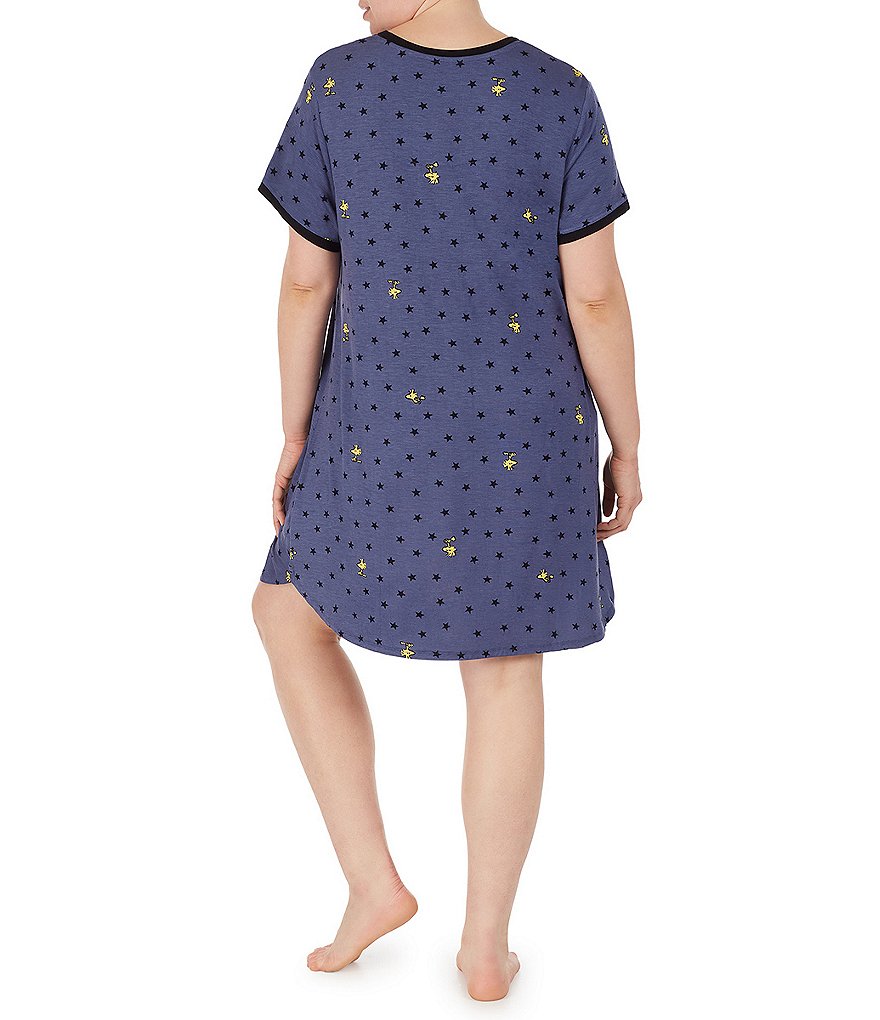 Peanuts Plus Woodstock & Star Print Snoopy Jersey Knit Short Sleeve Sleep Shirt