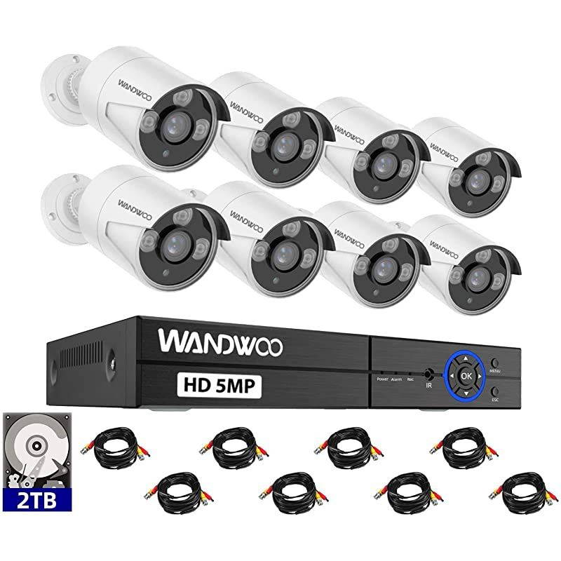 5MP 2TB] Wired Security Camera System, 8CH 5MP Super HD DVR Surveillance Systems 8PCS Full HD Indoor Outdoor Home Cameras with Night Vision Motion Detection