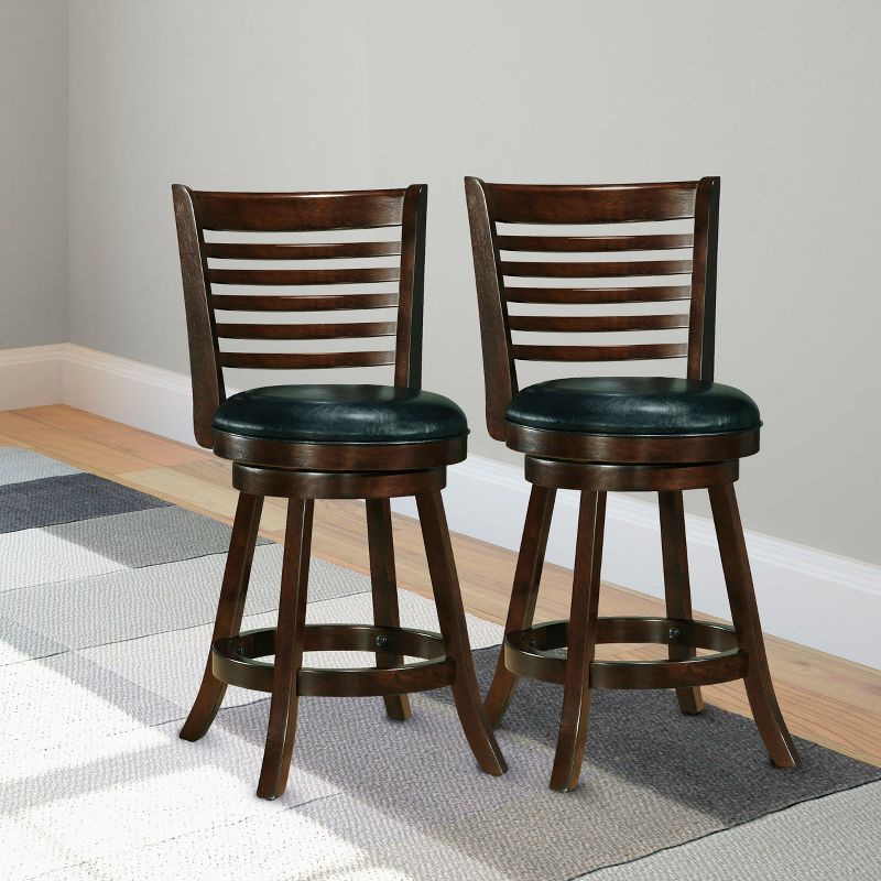 Set of 2 Counter Height Barstools Dark Cappuccino Black - CorLiving