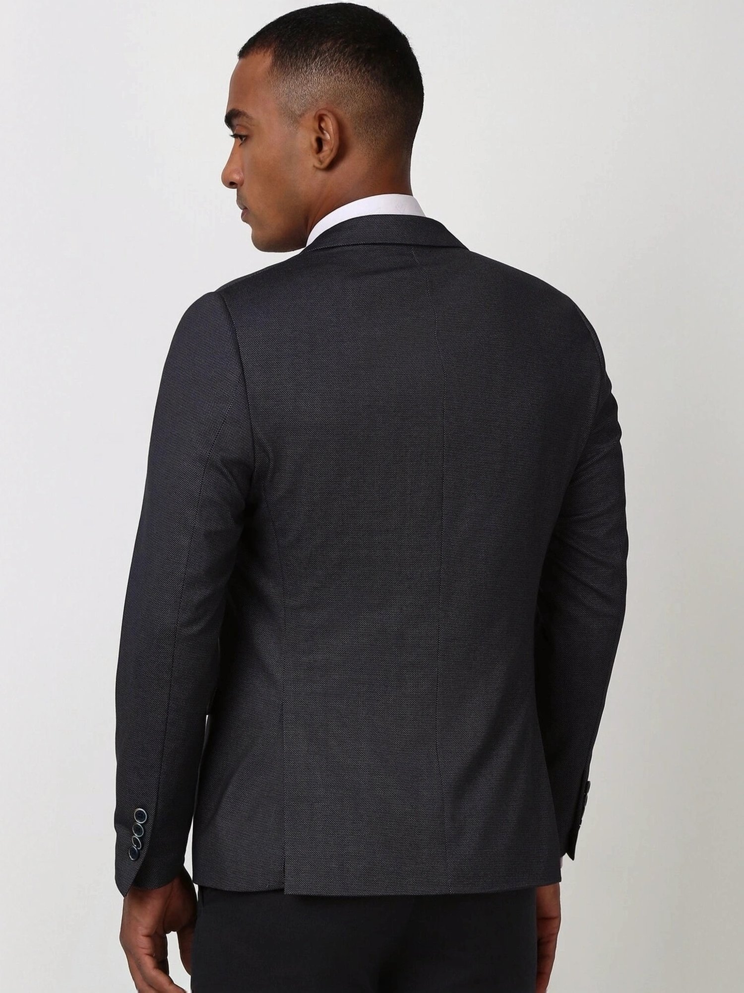 Peter England Elite Grey Slim Fit Texture Blazer