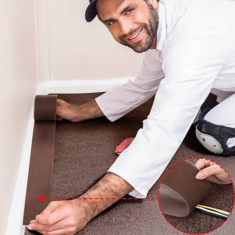 Floor Strip Cord Cover Grip Floor Protector Carpet Management Hold Cords in Place Keep s Organized Protect Cords and Prevent a Trip Hazard 3 Inch x 10 Feet 20 Feet Brown