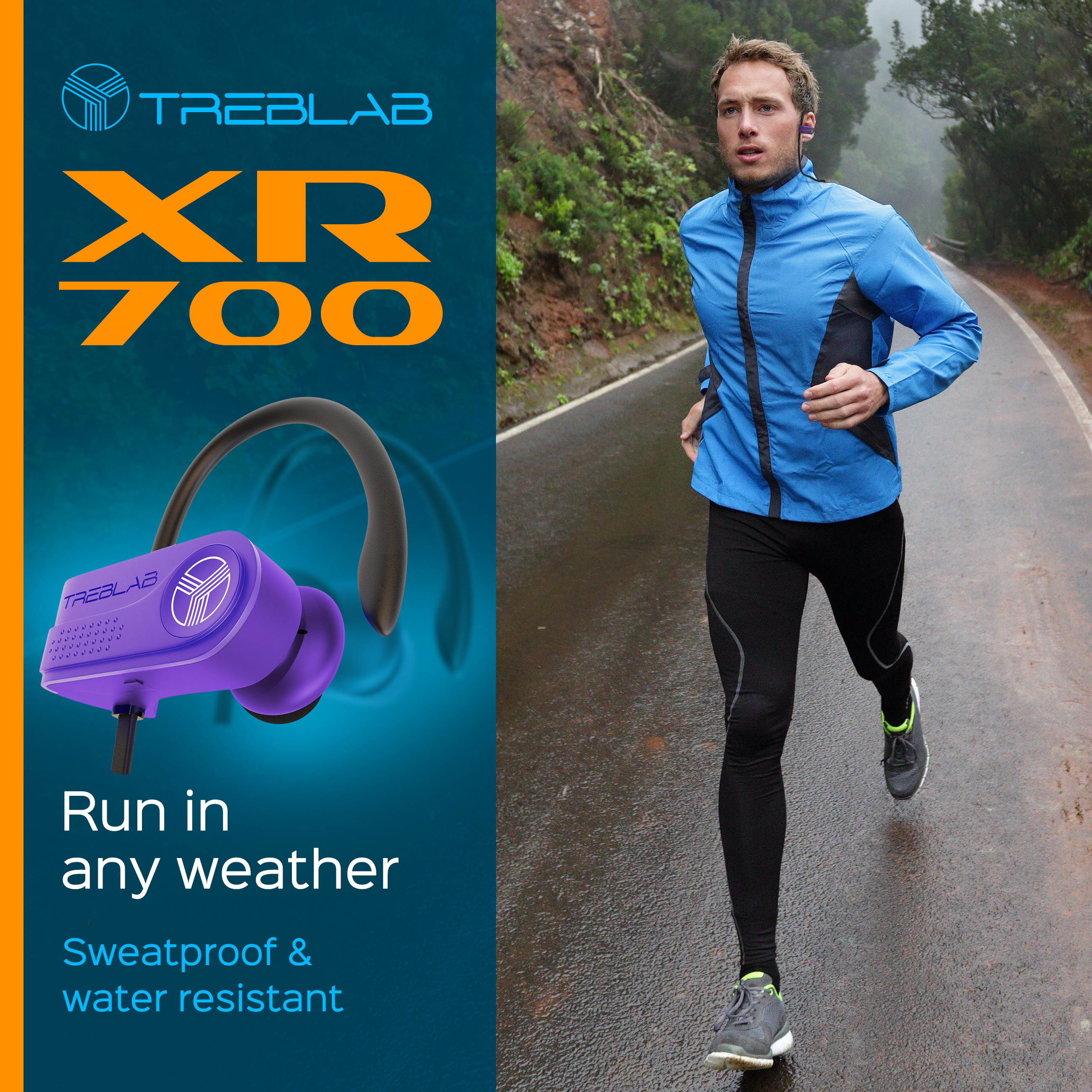 TREBLAB XR700 PRO Wireless Running Earbuds - Top 2019 Sports Headphones, Custom Adjustable Earhooks, Bluetooth 5.0 IPX7 Waterproof, Rugged Workout Earphones, Noise Cancelling Microphone In-Ear Headset