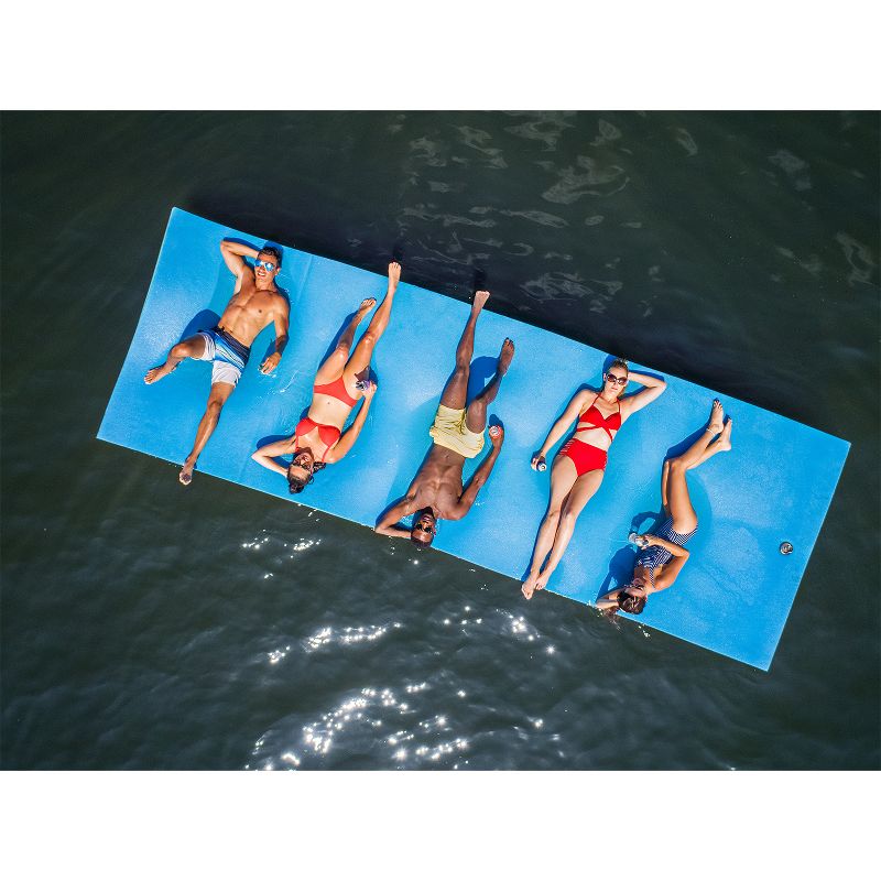 Floatation iQ Floating Oasis 15 x 6 Foot Foam Island Water Pool Lake Lounger Play Pad Mat, Blue and Red