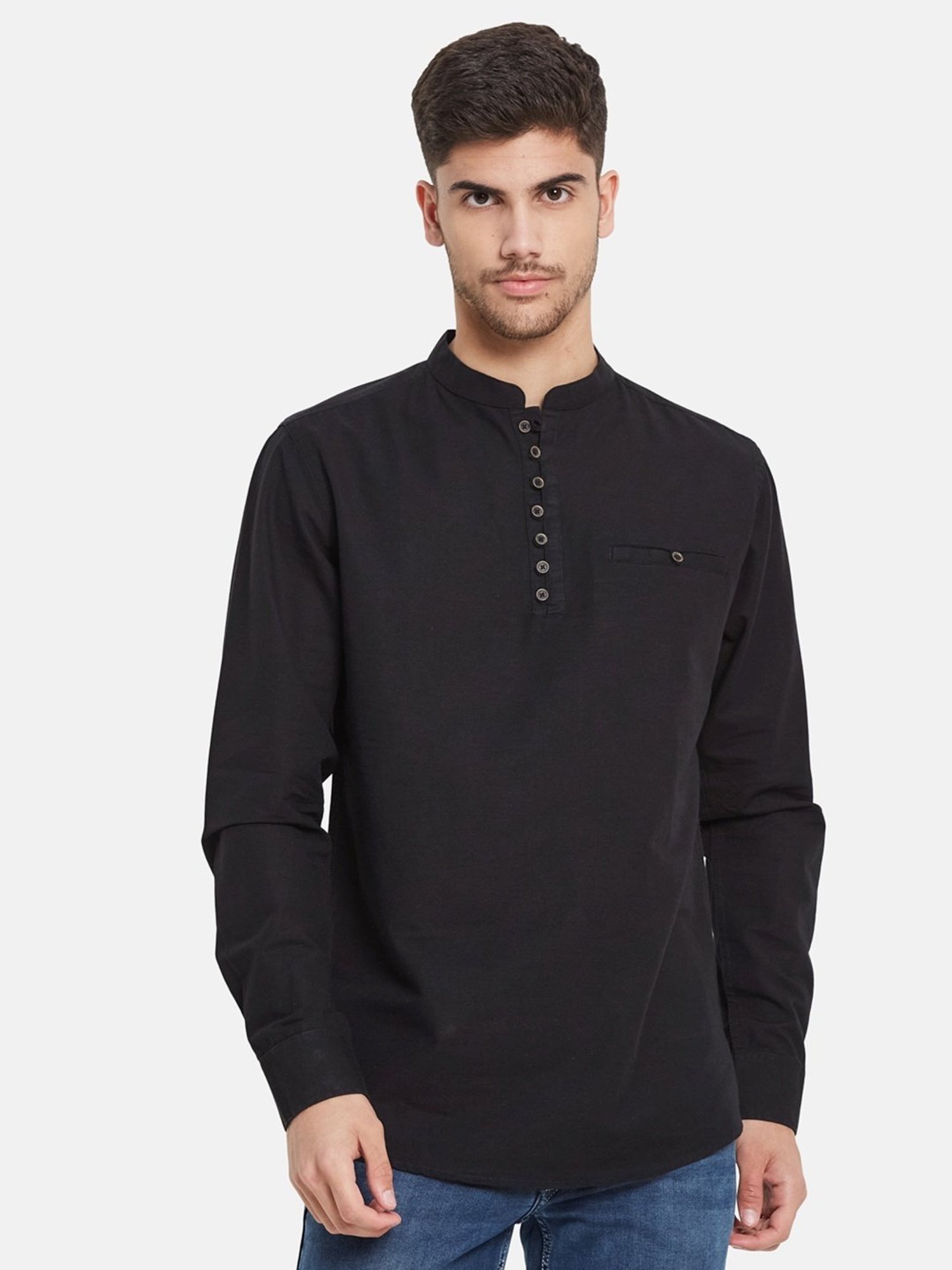 METTLE Black Cotton Regular Fit Shirt