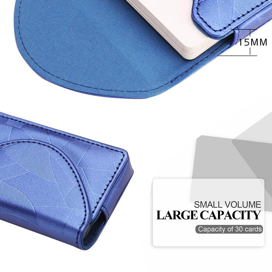 FYY Business card holder, Handmade Premium PU Leather Business Name Card Case Universal Card Holder with Magnetic Closure (Hold 30 pics of cards) Navy Blue