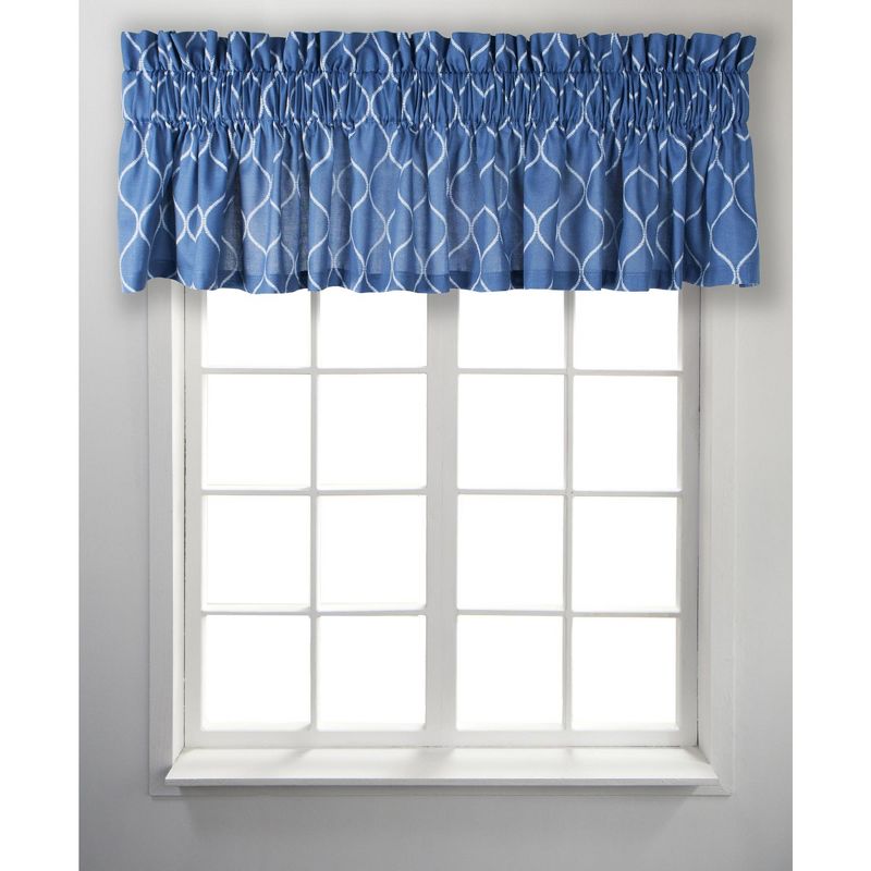 Ellis Curtain Trellis Unlined Stylish Window Tailored Valance - 85 x 12, Blue