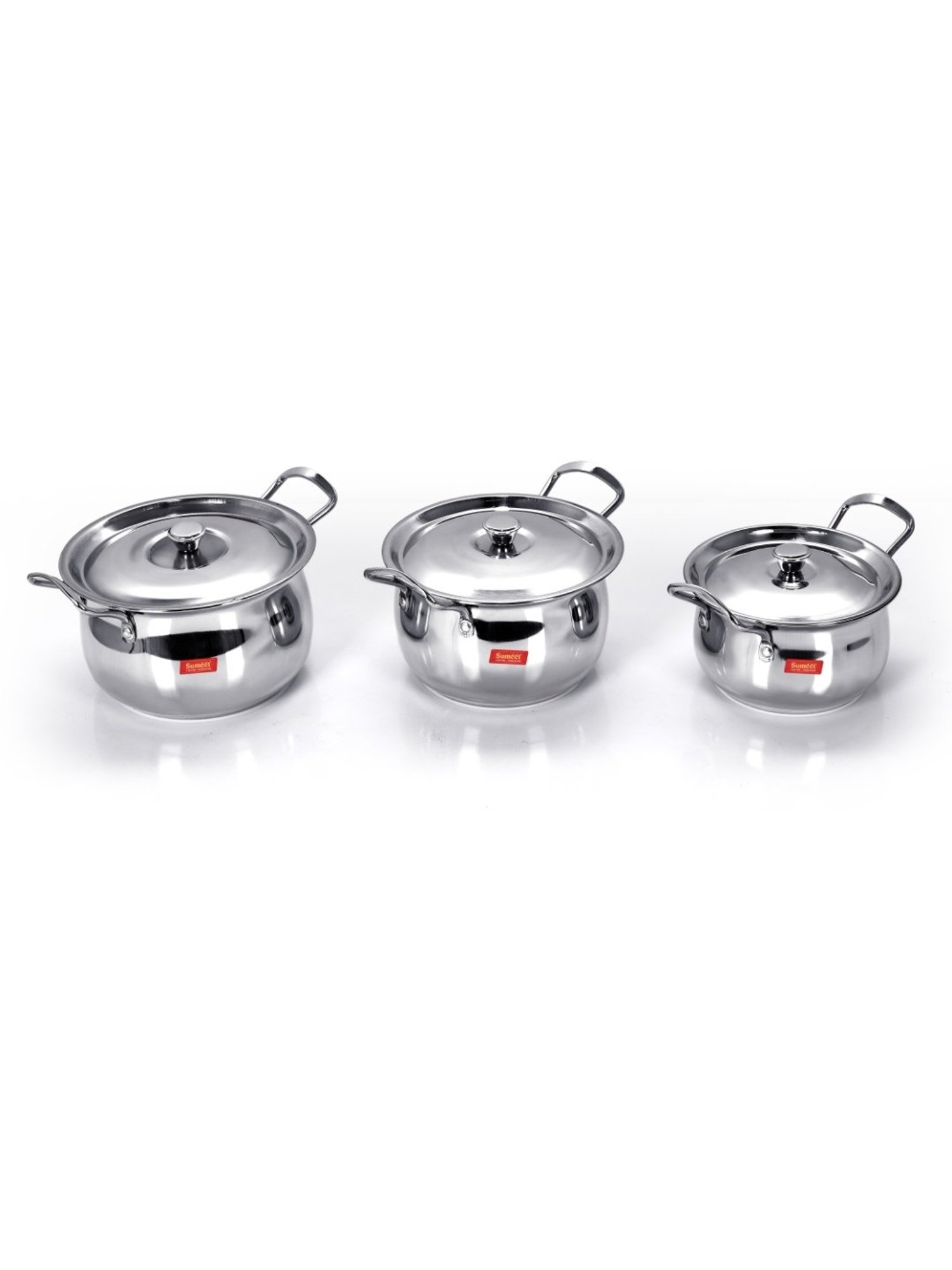 Sumeet S.S.Induction&Gas Stove Friendly Cook&Serve Handi with Lid-Set of 3Pc (1.1L, 1.6L, 2.1L)