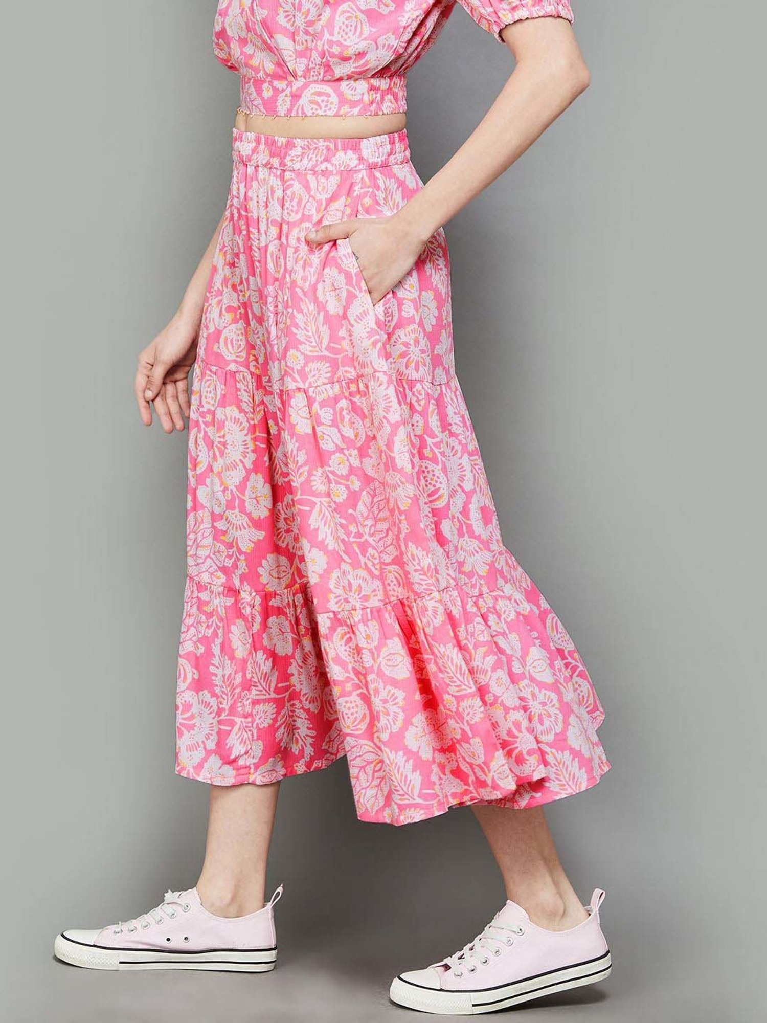 Colour Me by Melange Pink Printed A-Line Skirt