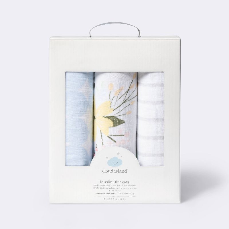 Muslin Swaddle Blankets Meadow - Cloud Island™ Light Blue 3pk