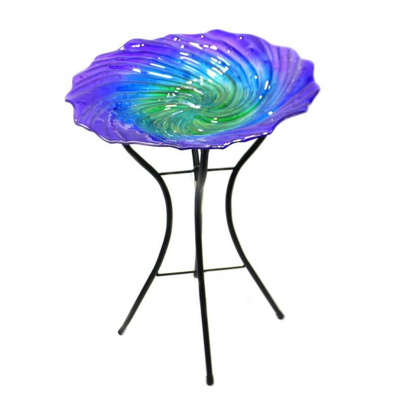 Home & Garden 23.75" Ripple Birdbath With Stand Purple Artisan Glass Regal Art & Gift  -  Bird Baths