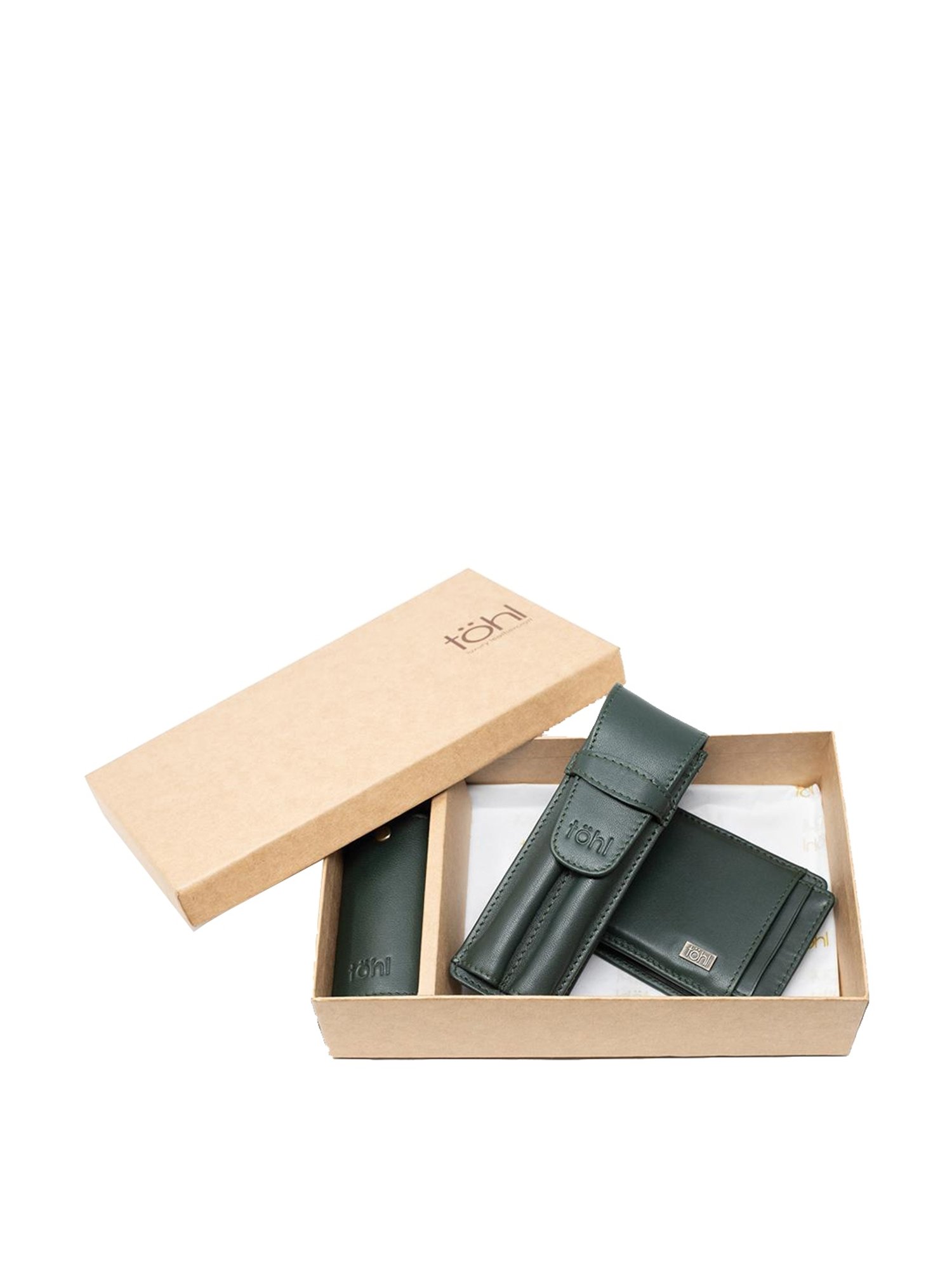Tohl Halle Green Casual Leather Bi-Fold Wallet, Keychain & Pen Holder Set for Men