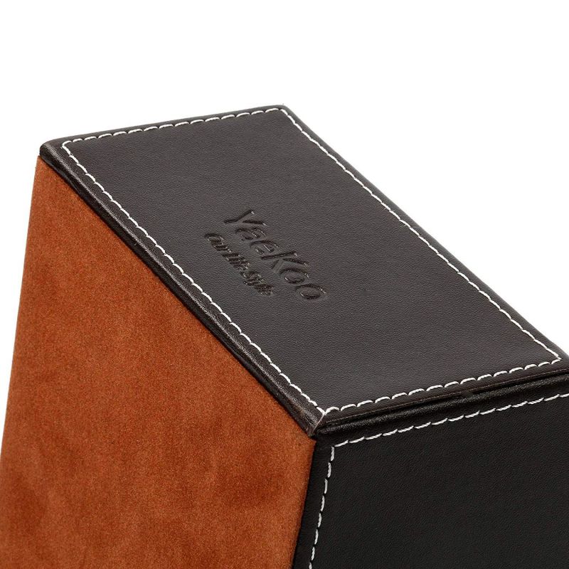 Yaekoo 3 Slots Wooden Struction Leather Multi-function Desk Stationery Organizer Storage Box Pen/Pencil ,Cell phone, Business Name Cards Remote Control Holder Colors (Brown)