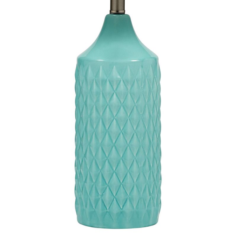 26.5" Quilted Ceramic Table Lamp with Natural Linen Drum Shade Aqua Blue - Cresswell Lighting