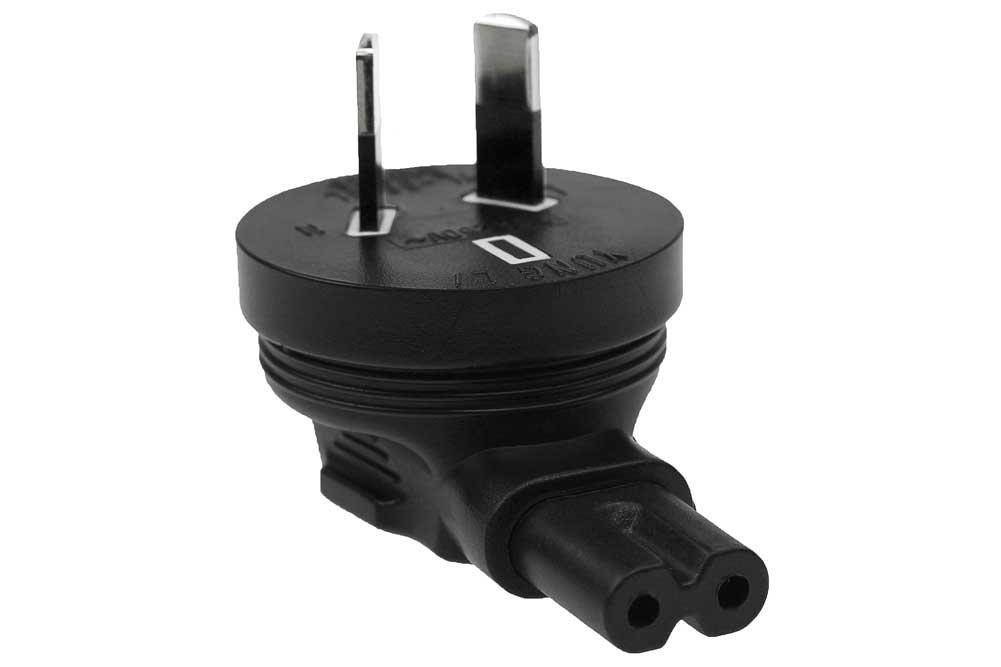 SF Cable, 2 Prong Right-Angle Plug Adapter, IEC 60320-C7 receptacle to Australia AS3112